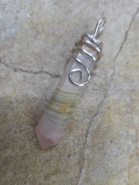 Silver Wire Wrapped Multi-Color Crystal Point Pendant